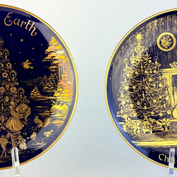 1975 Lindner Cobalt “Christmas Cheer” 24K Gold Collector Plate H.H. Lihs Germany - Picture 10 of 10